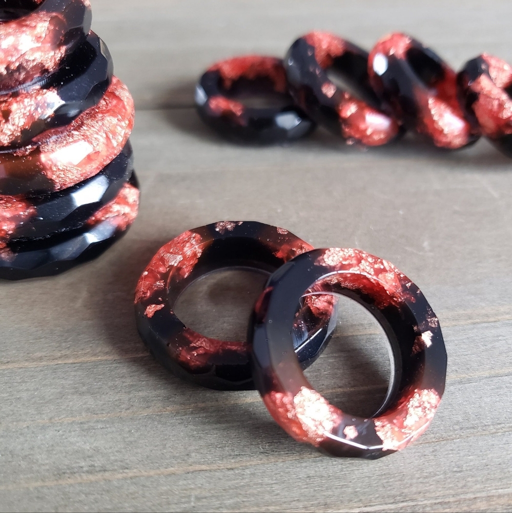 Handmade Black Molton Volcanic Crystal Resin Ring